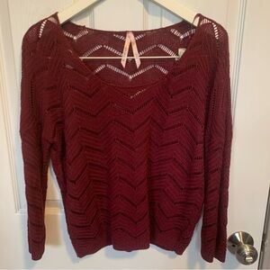 Women's Open-Knit Scoop Neck Sweater in Burgundy